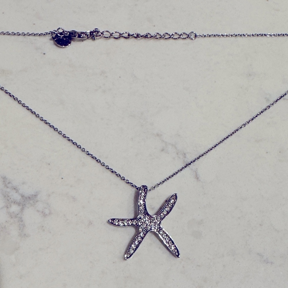 Touchstone Crystal Silver Starfish Pendant Necklace